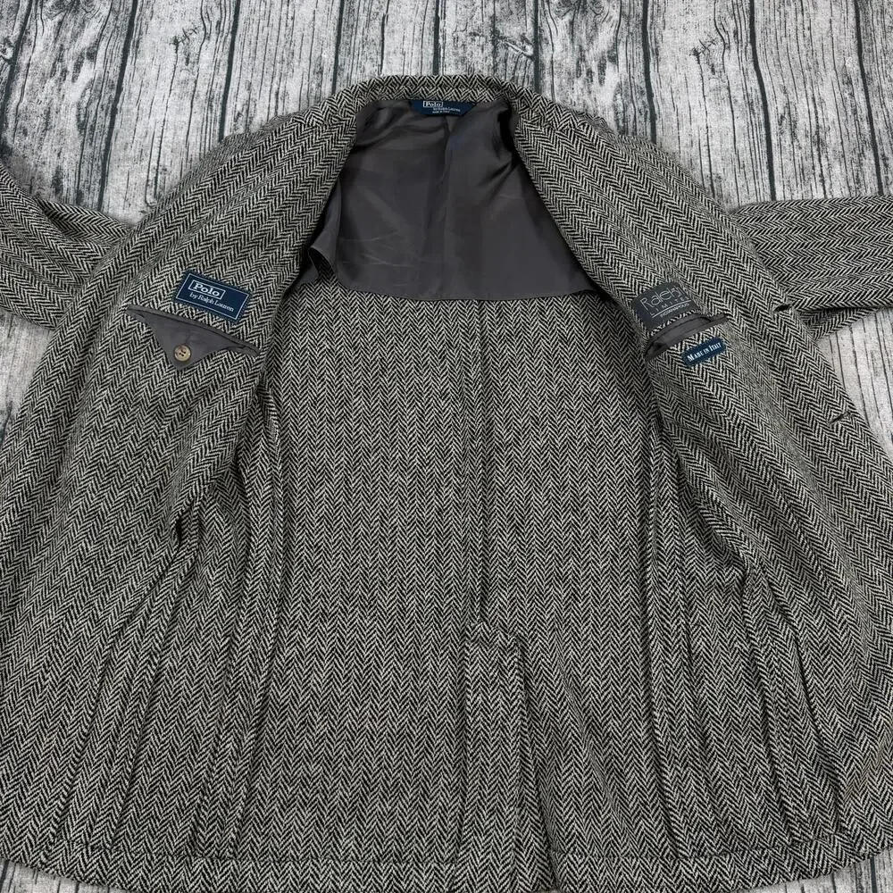 Polo Ralph Lauren Herringbone Wool Blazer Italy Blue Label 42 Brown